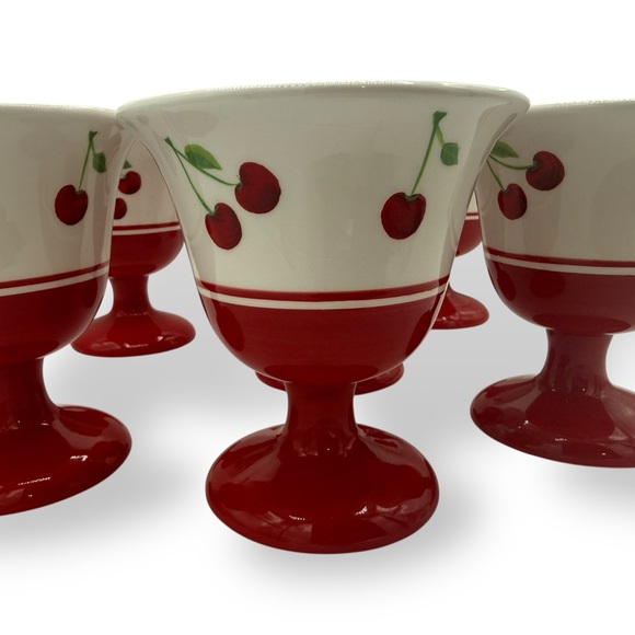 Vintage Sonoma Home Cherries Jubilee Set 6 Red Cherry Pedestal Stem Dessert Cups - Picture 3 of 12